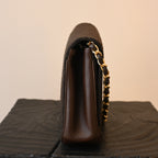Chanel Bias Stitching Cotton x Lambskin Chain Shoulder Bag Brown