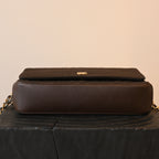 Chanel Bias Stitching Cotton x Lambskin Chain Shoulder Bag Brown