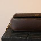 Chanel Bias Stitching Cotton x Lambskin Chain Shoulder Bag Brown