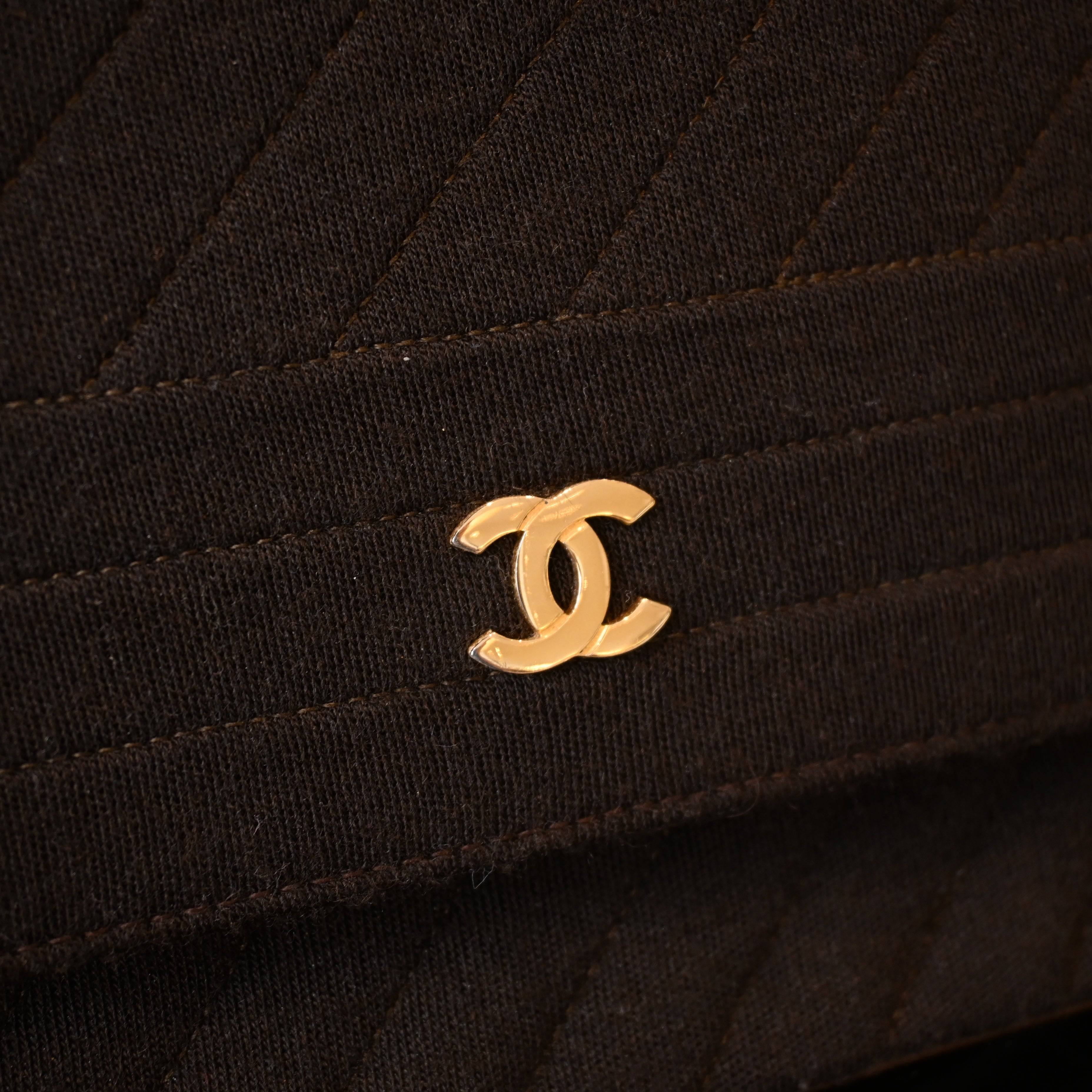 Chanel Bias Stitching Cotton x Lambskin Chain Shoulder Bag Brown