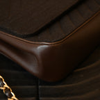 Chanel Bias Stitching Cotton x Lambskin Chain Shoulder Bag Brown