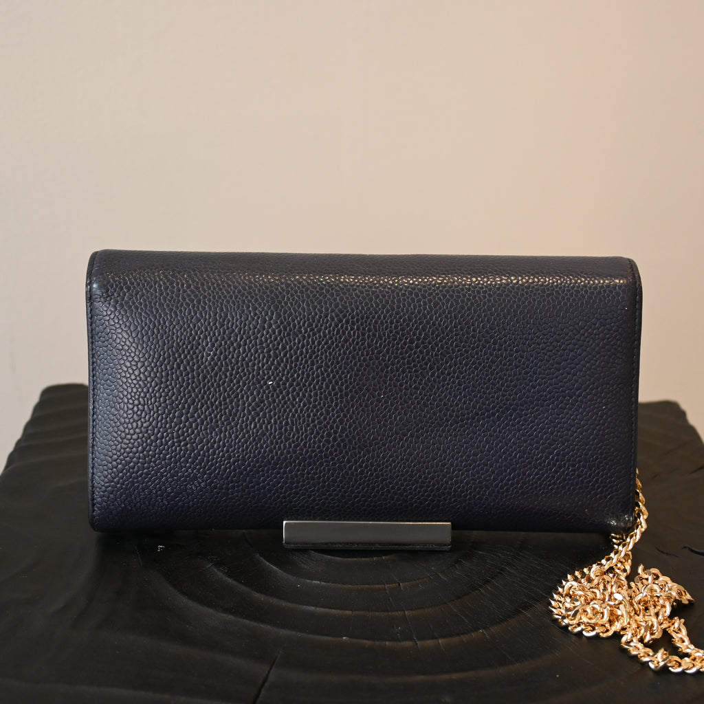 Chanel Coco Mark Caviar Skin Long Wallet Navy