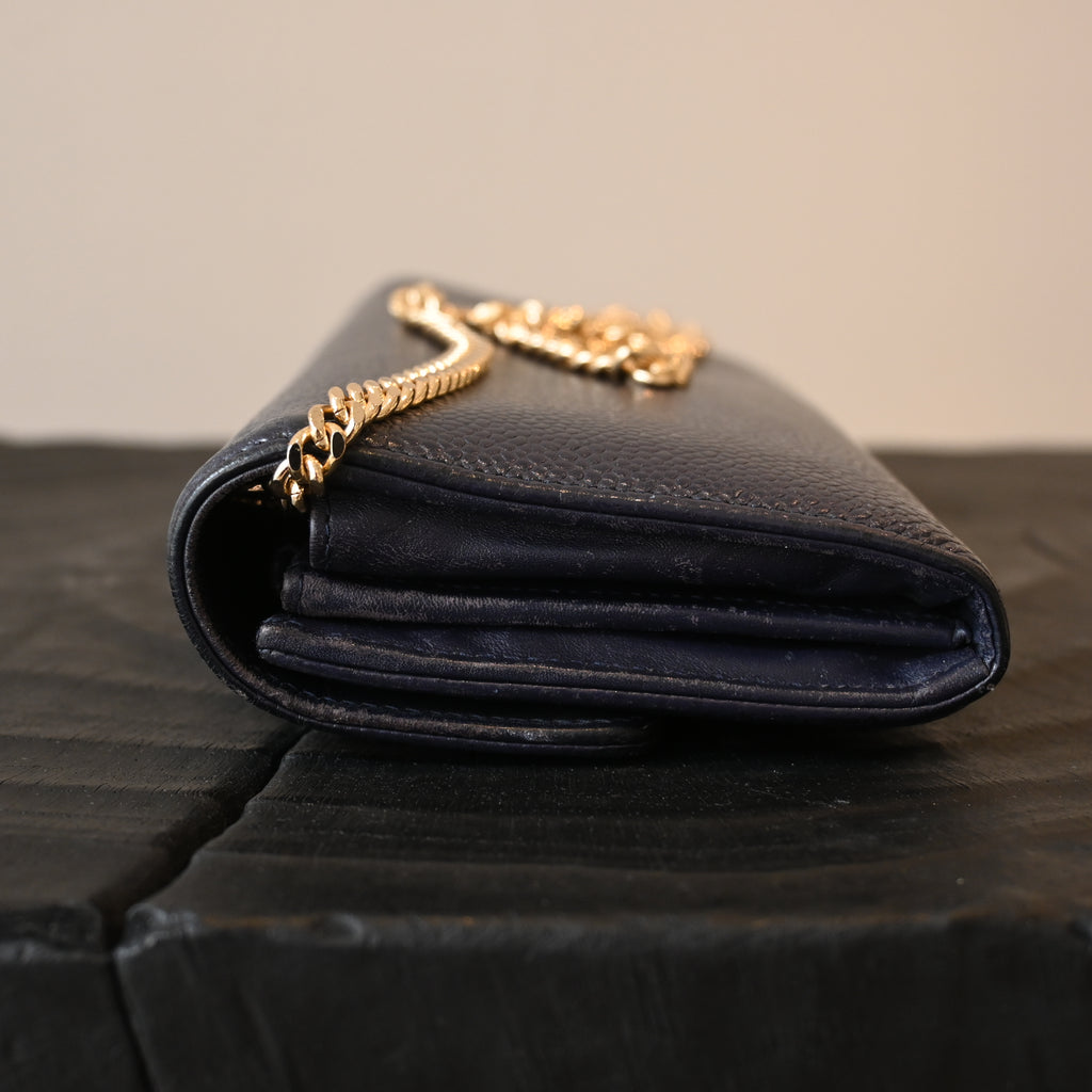 Chanel Coco Mark Caviar Skin Long Wallet Navy