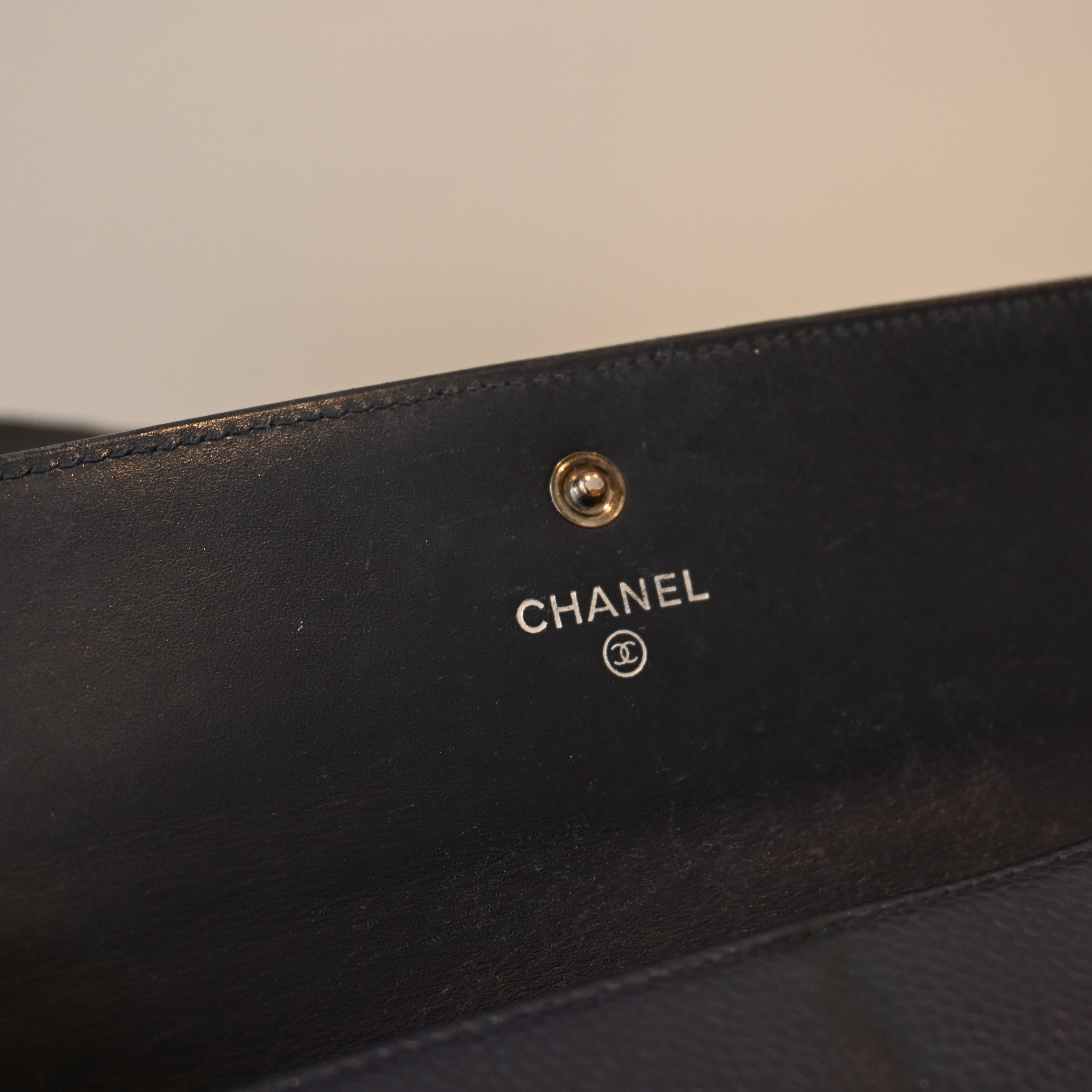 Chanel Coco Mark Caviar Skin Long Wallet Navy
