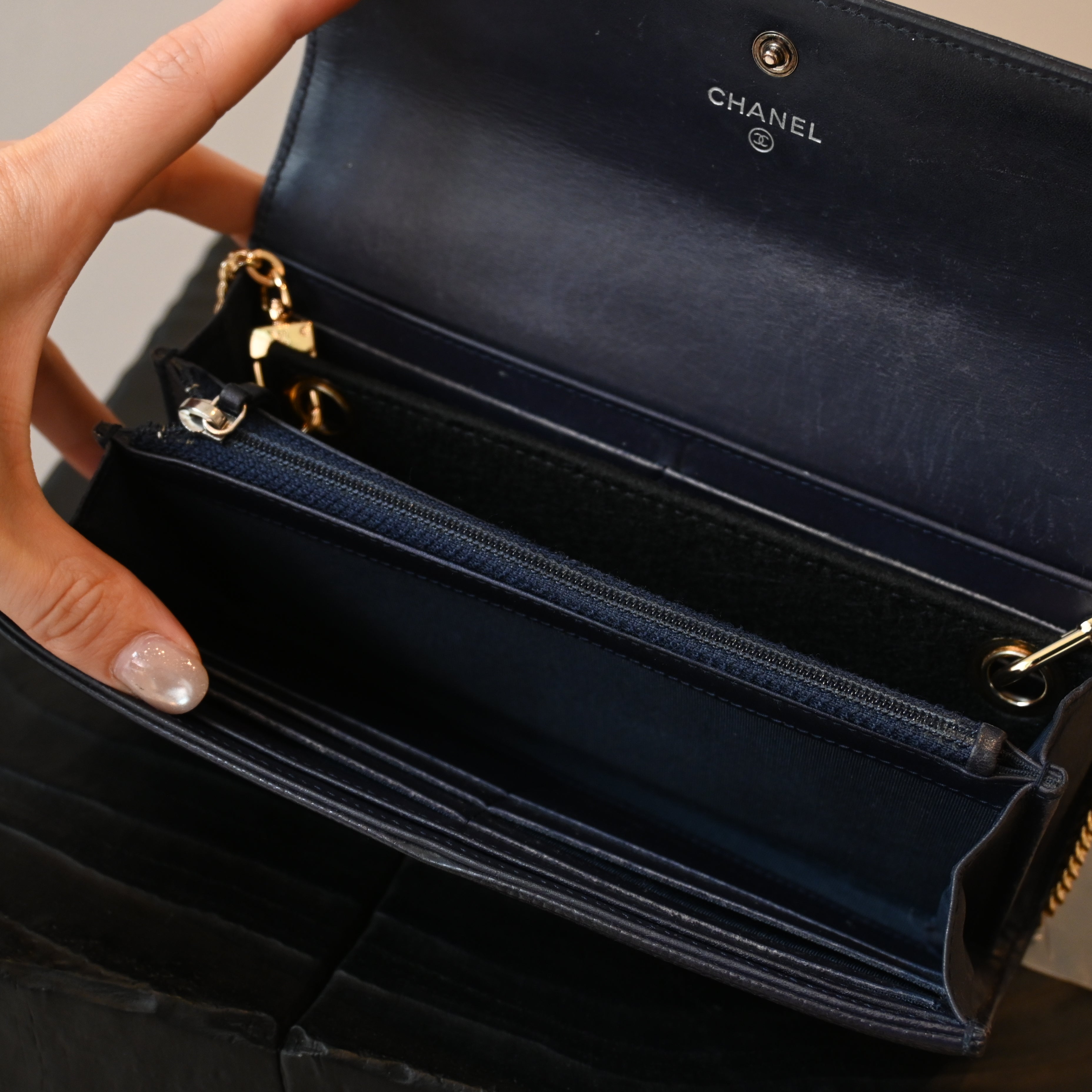 Chanel Coco Mark Caviar Skin Long Wallet Navy