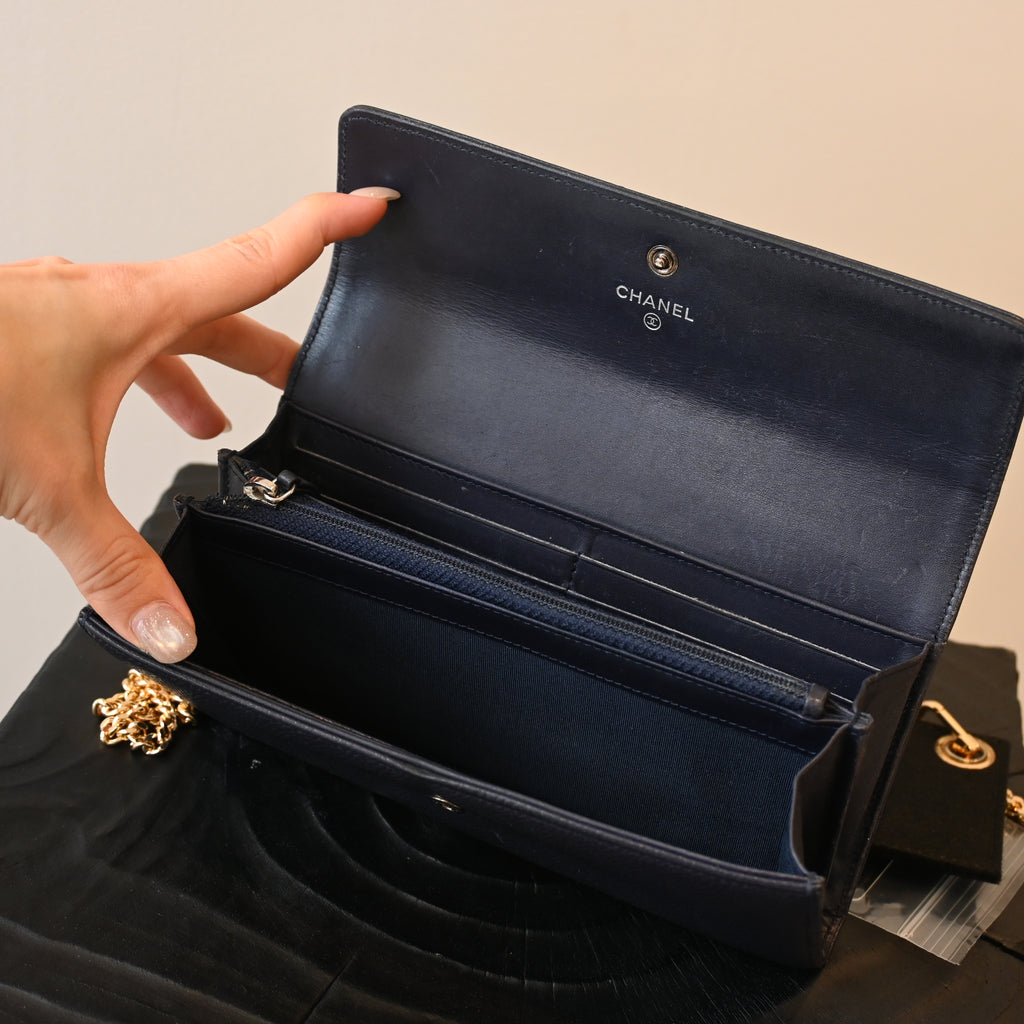 Chanel Coco Mark Caviar Skin Long Wallet Navy