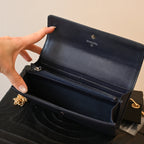 Chanel Coco Mark Caviar Skin Long Wallet Navy