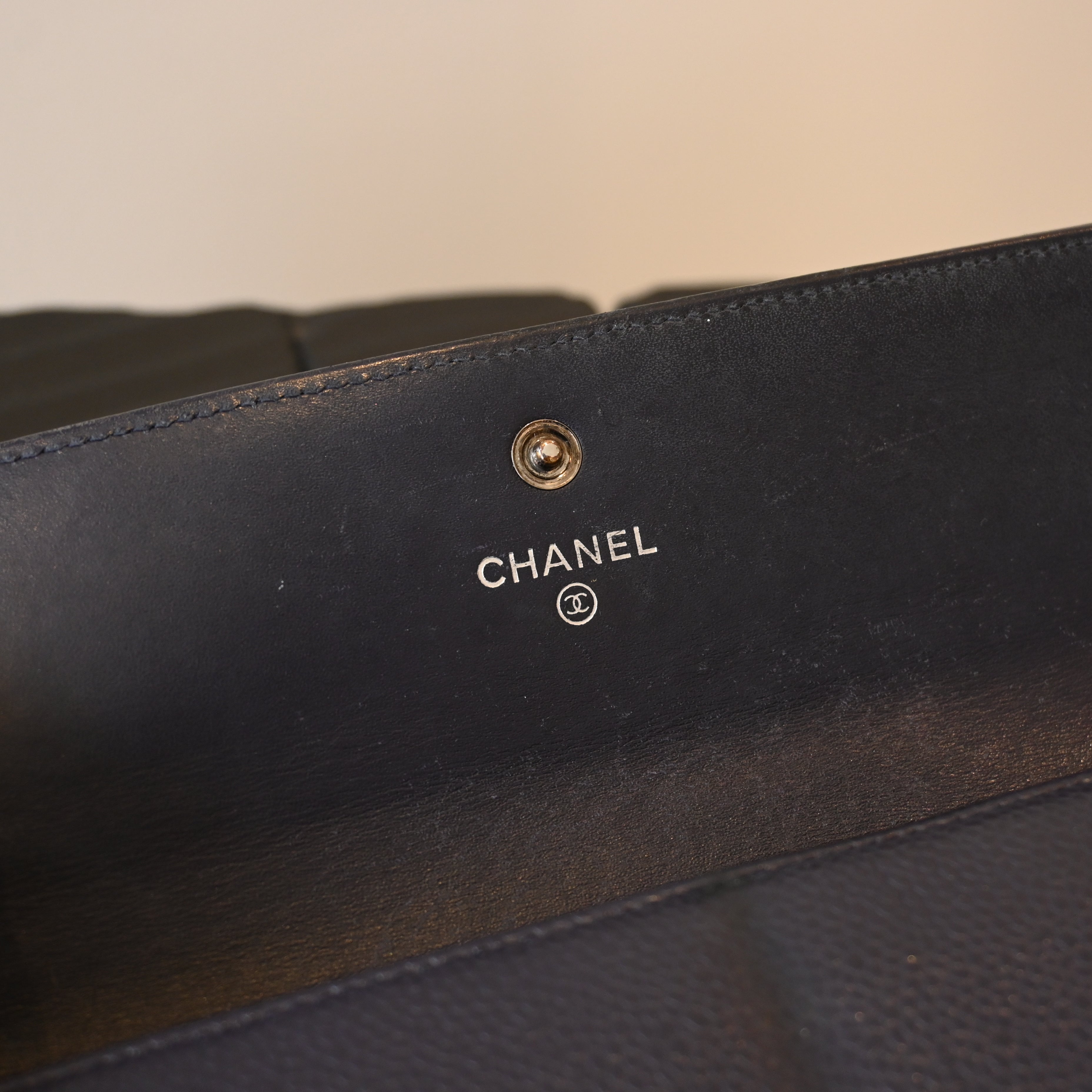 Chanel Coco Mark Caviar Skin Long Wallet Navy