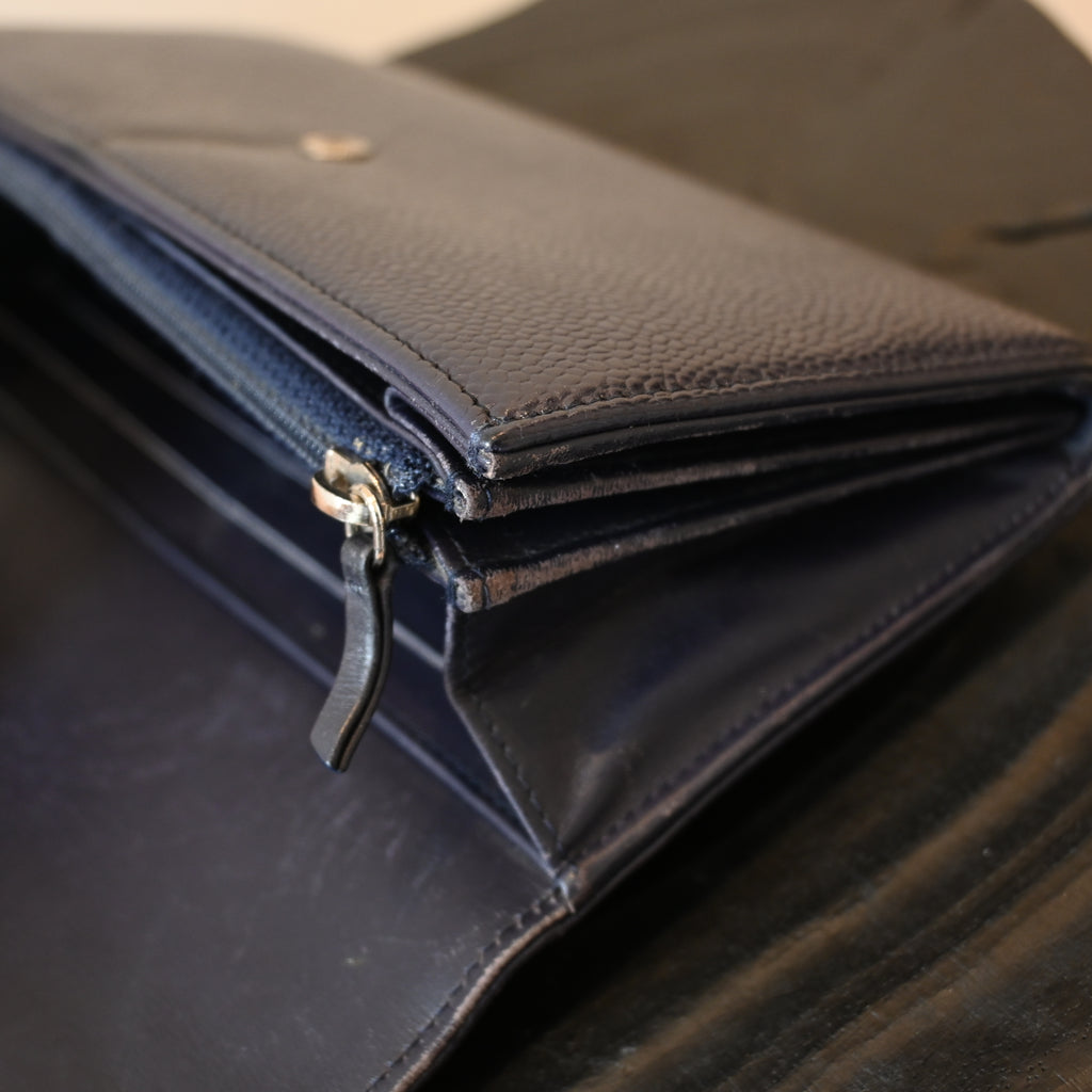 Chanel Coco Mark Caviar Skin Long Wallet Navy