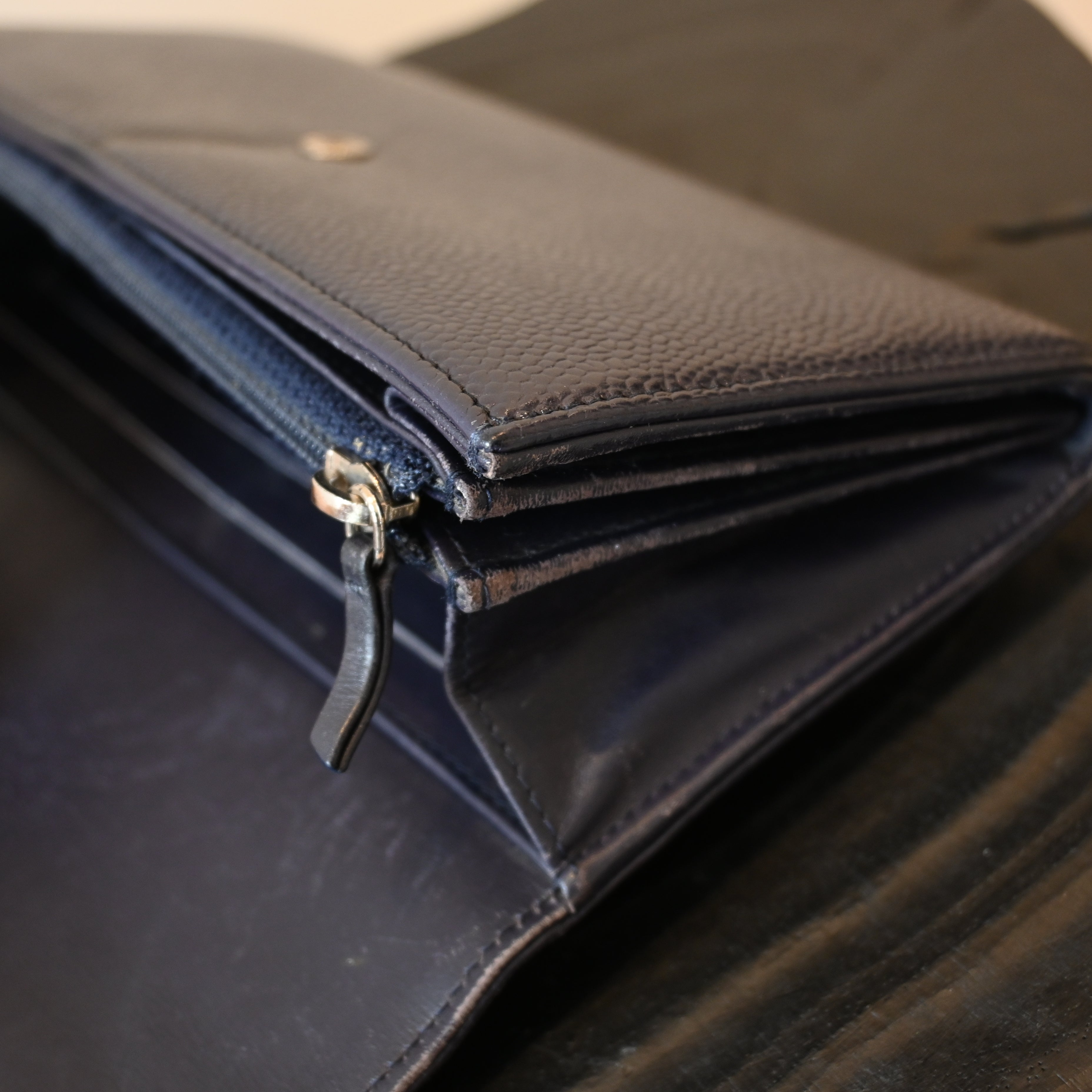 Chanel Coco Mark Caviar Skin Long Wallet Navy