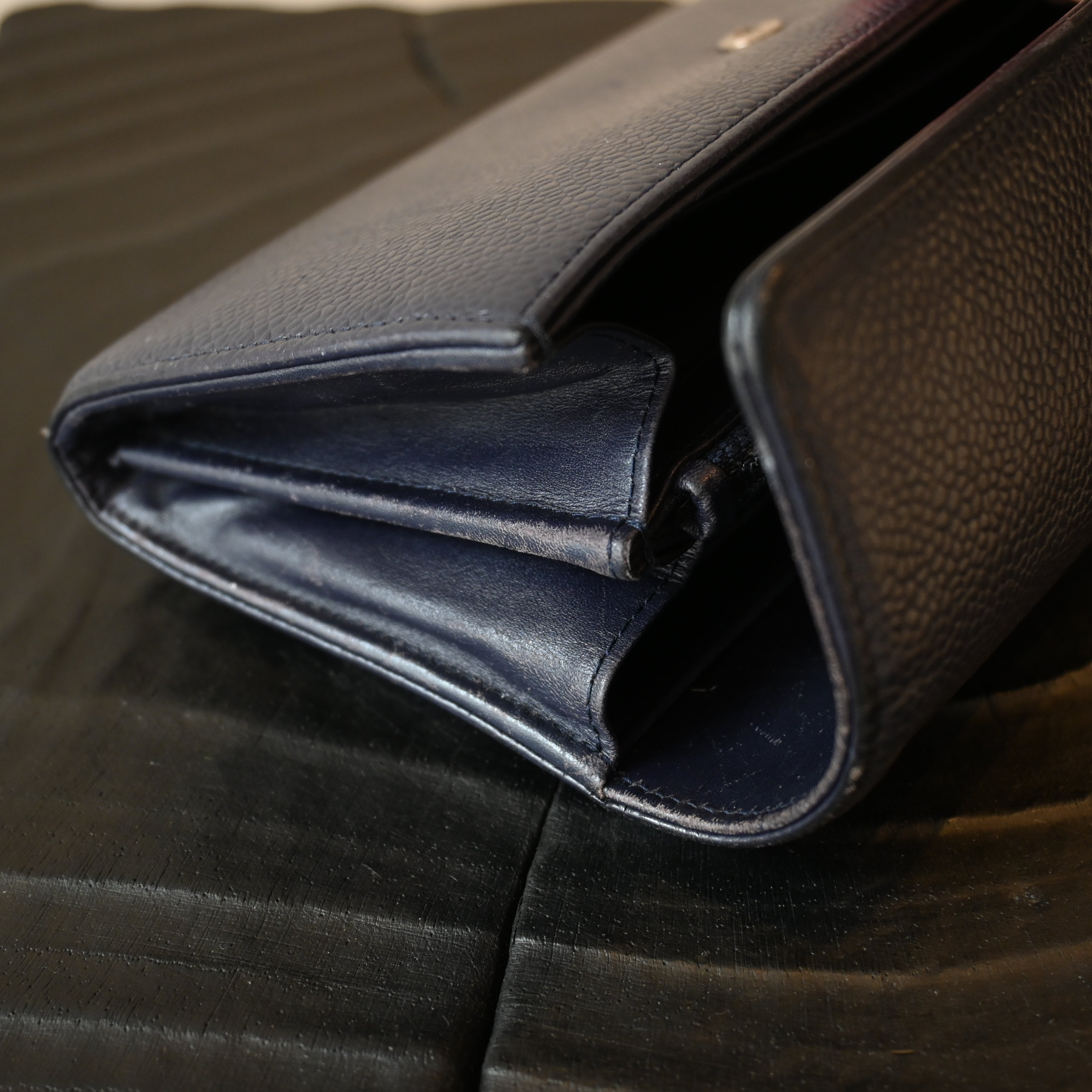 Chanel Coco Mark Caviar Skin Long Wallet Navy