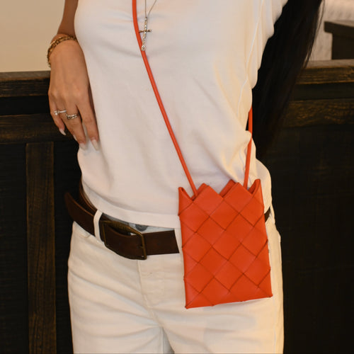 Bottega Veneta Mini Orange Nappa Intrecciato Pouch