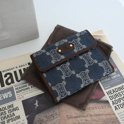 Celine Multifunction Compact Frame Denim-Jeans Wallet
