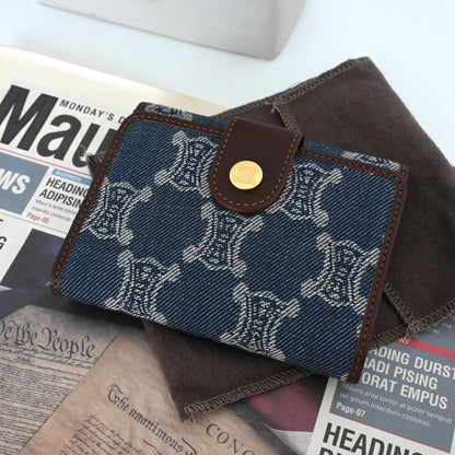 Celine Multifunction Compact Frame Denim-Jeans Wallet