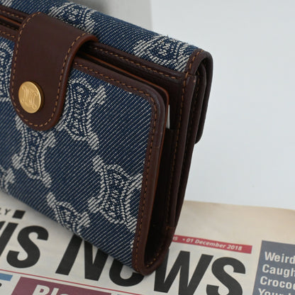 Celine Multifunction Compact Frame Denim-Jeans Wallet