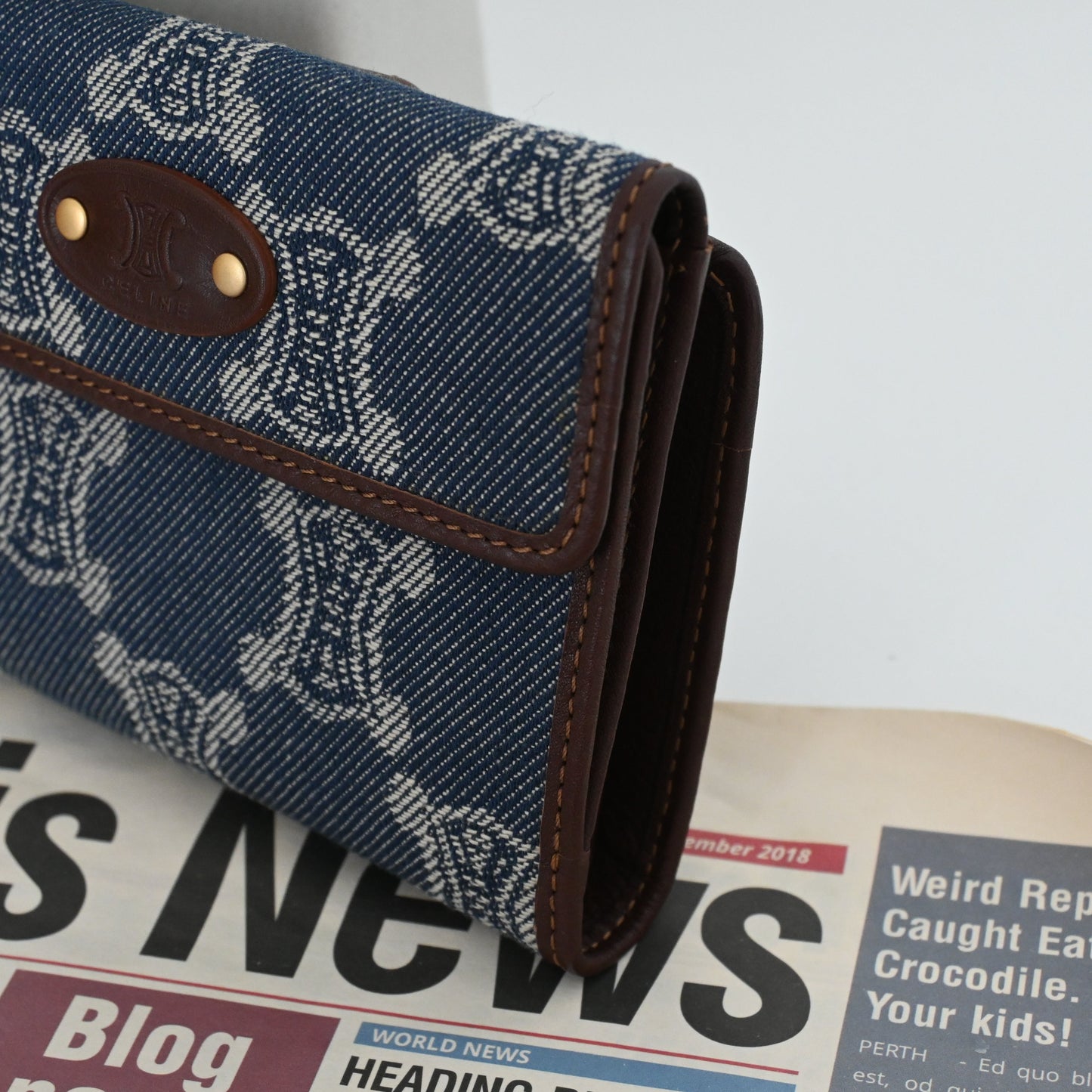 Celine Multifunction Compact Frame Denim-Jeans Wallet