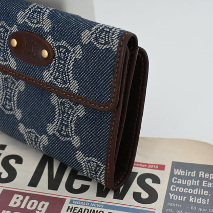 Celine Multifunction Compact Frame Denim-Jeans Wallet