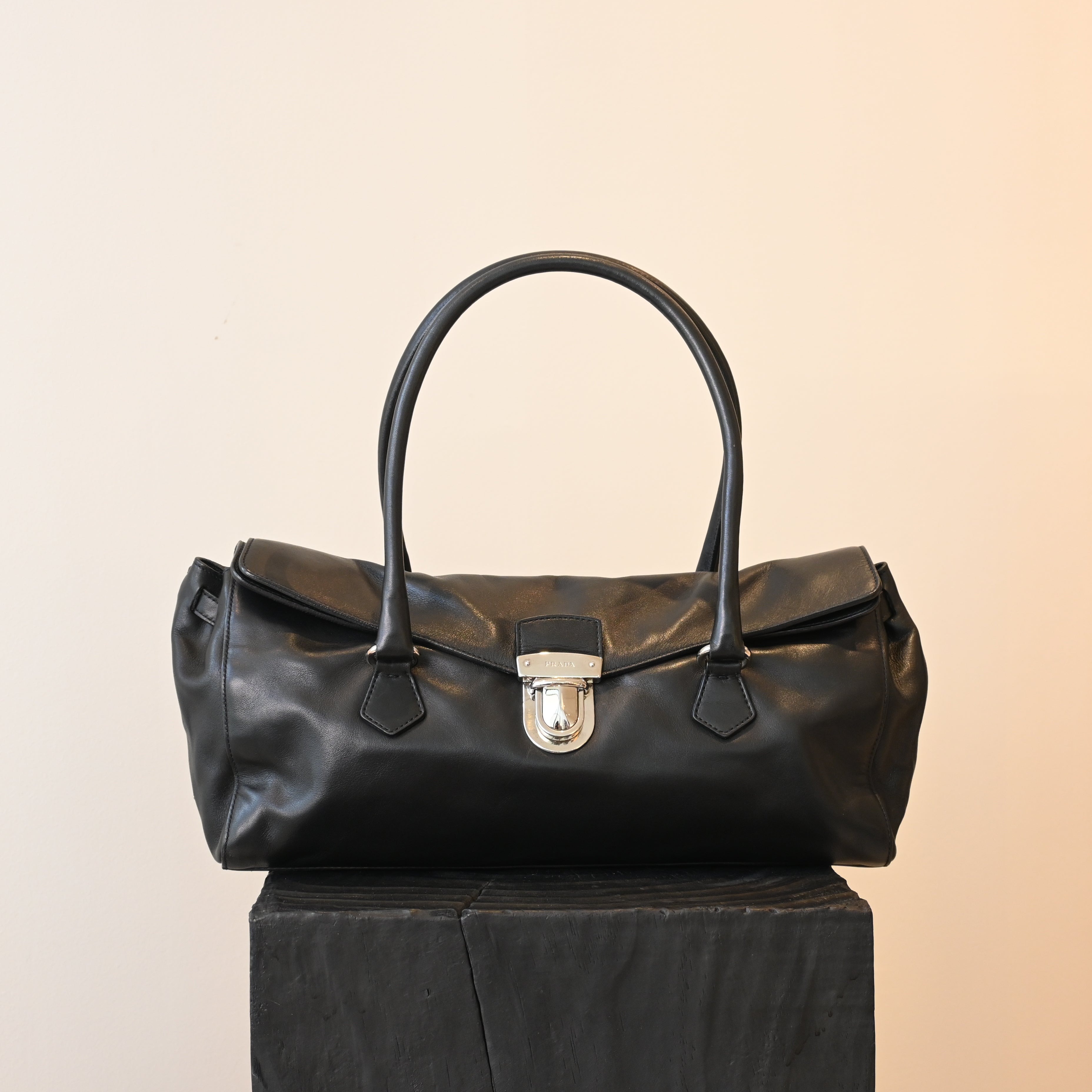 Prada Foldover Black Calfskin Baguette Bag