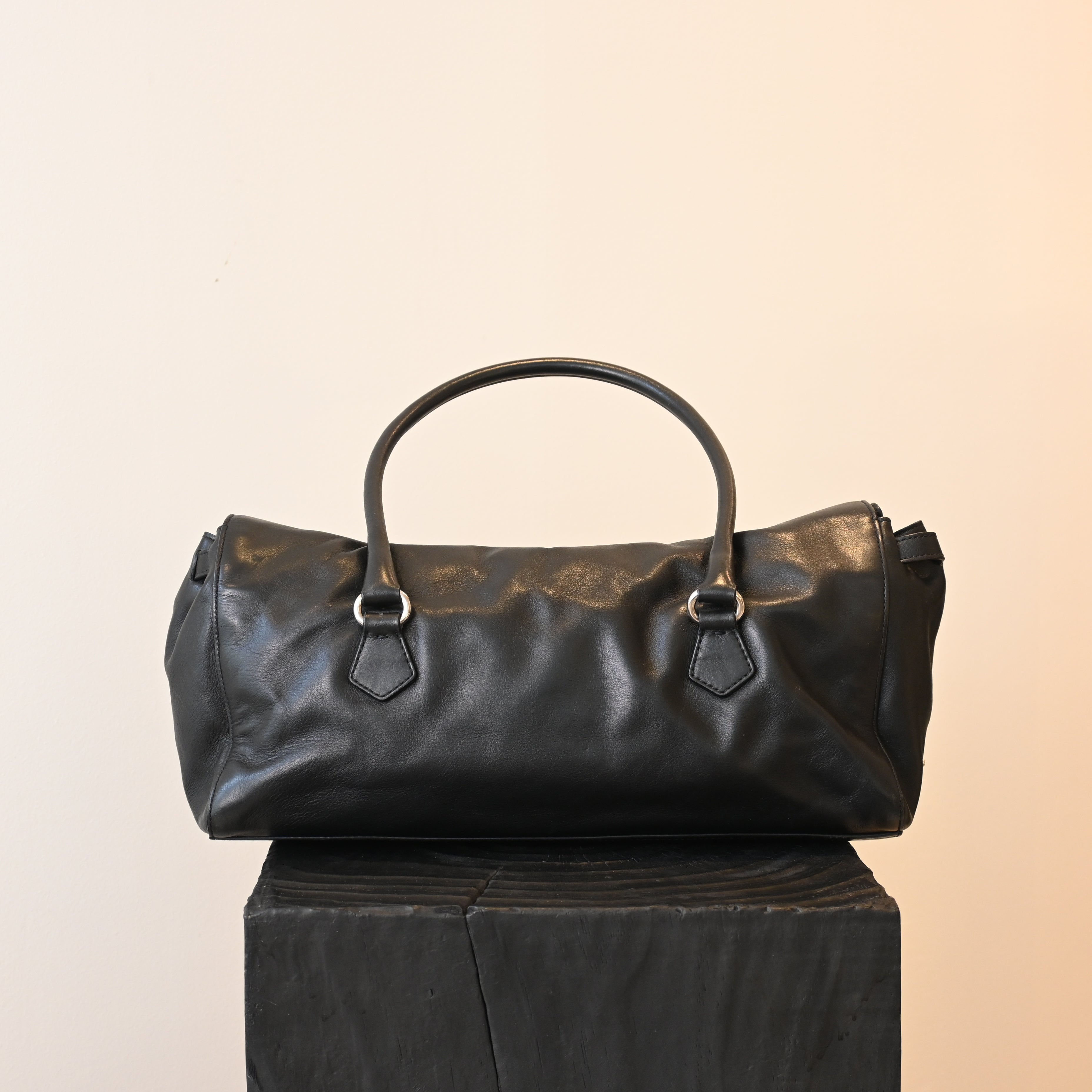Prada Foldover Black Calfskin Baguette Bag