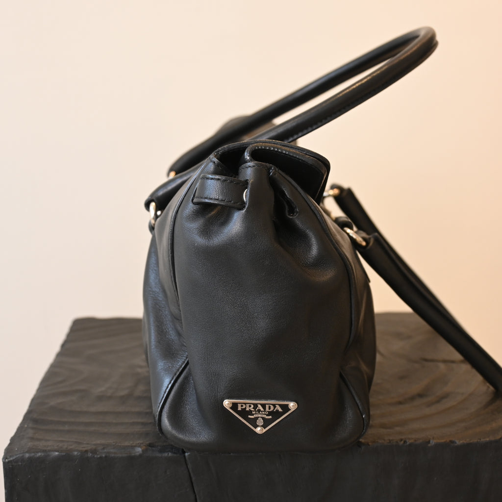 Prada Foldover Black Calfskin Baguette Bag