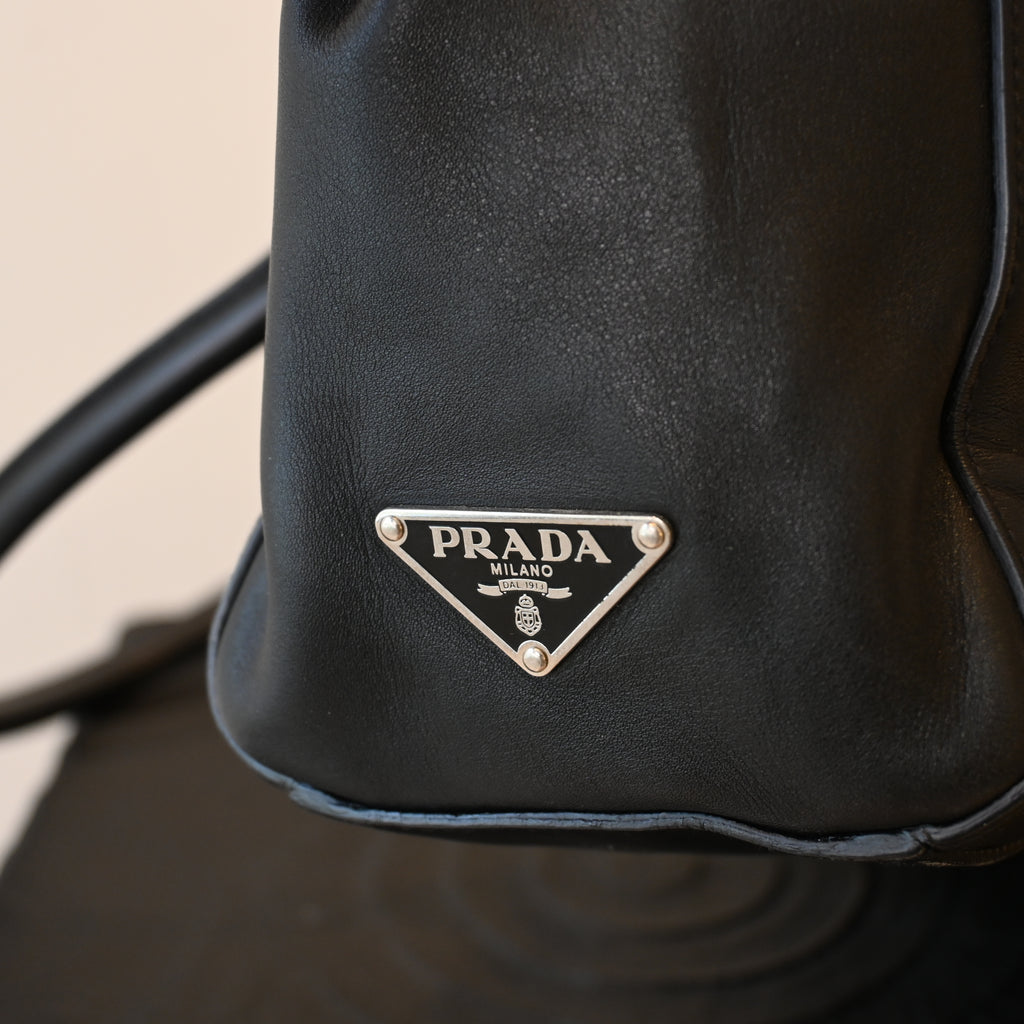 Prada Foldover Black Calfskin Baguette Bag
