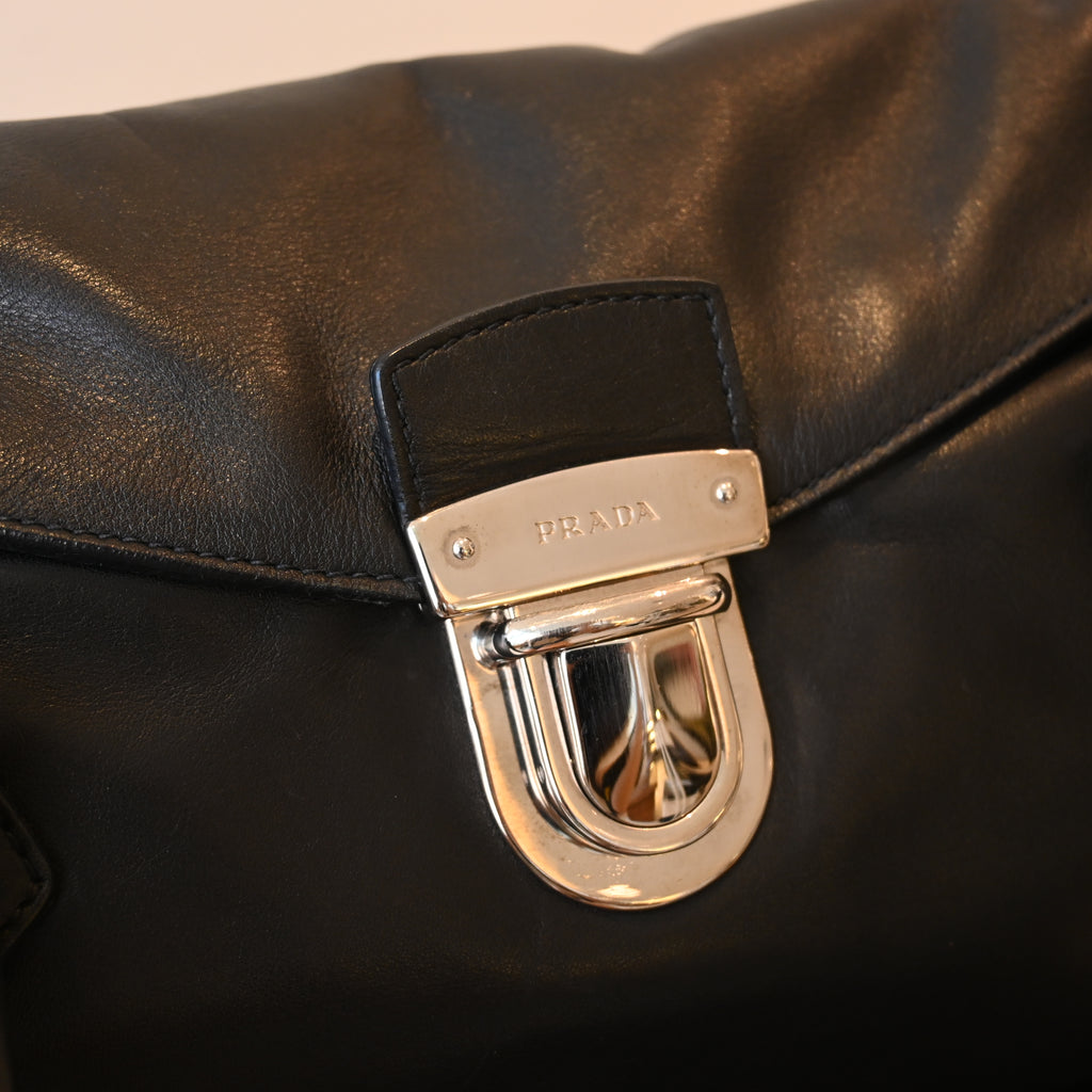Prada Foldover Black Calfskin Baguette Bag