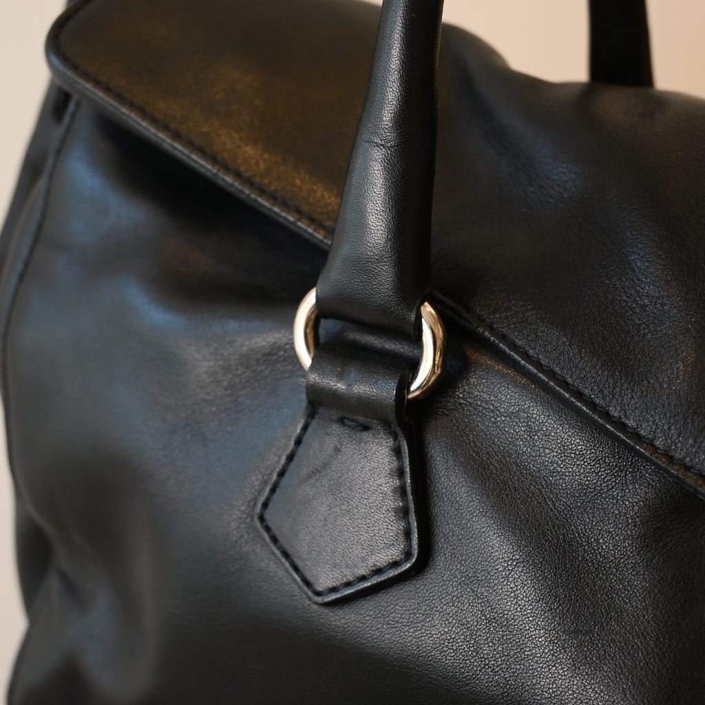 Prada Foldover Black Calfskin Baguette Bag
