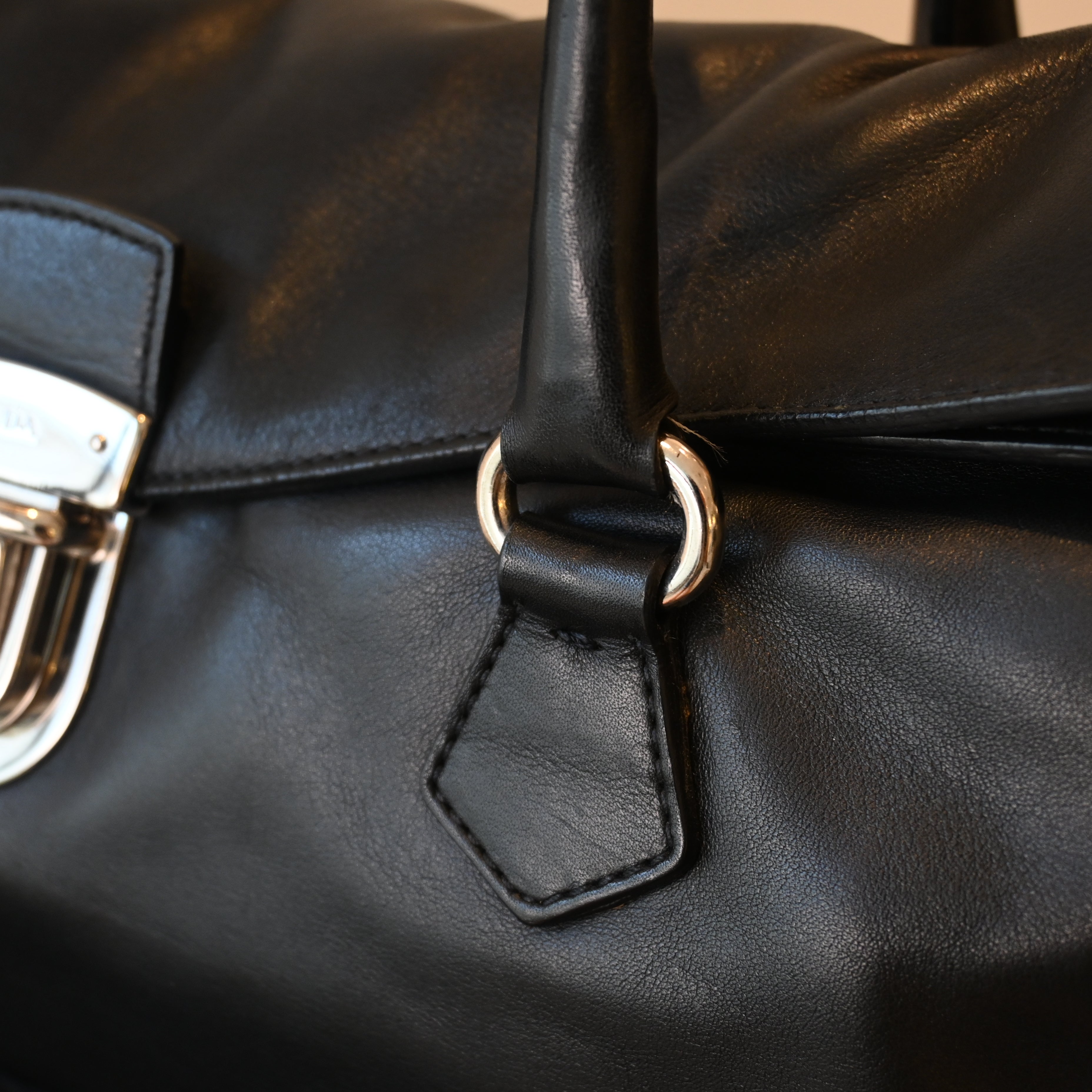 Prada Foldover Black Calfskin Baguette Bag