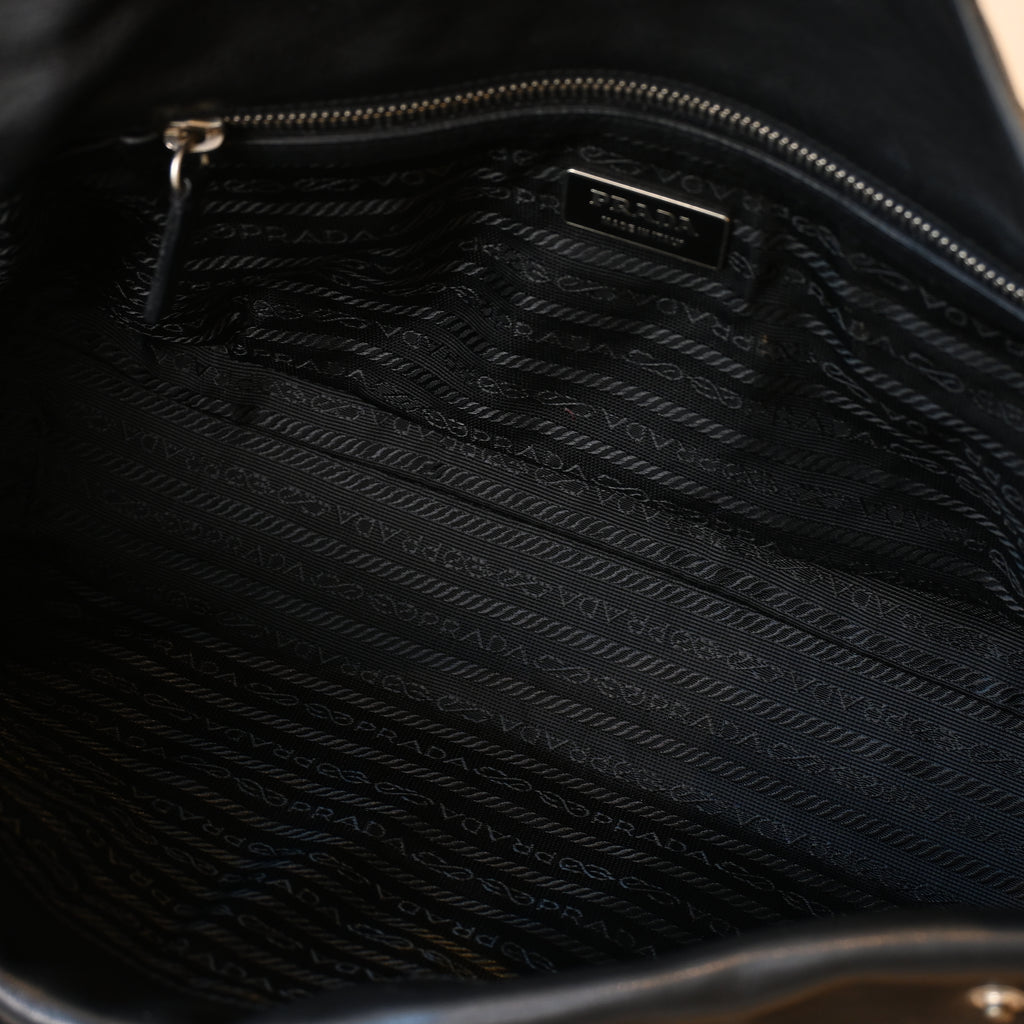 Prada Foldover Black Calfskin Baguette Bag