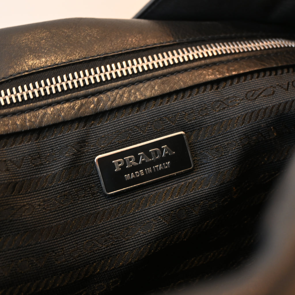 Prada Foldover Black Calfskin Baguette Bag