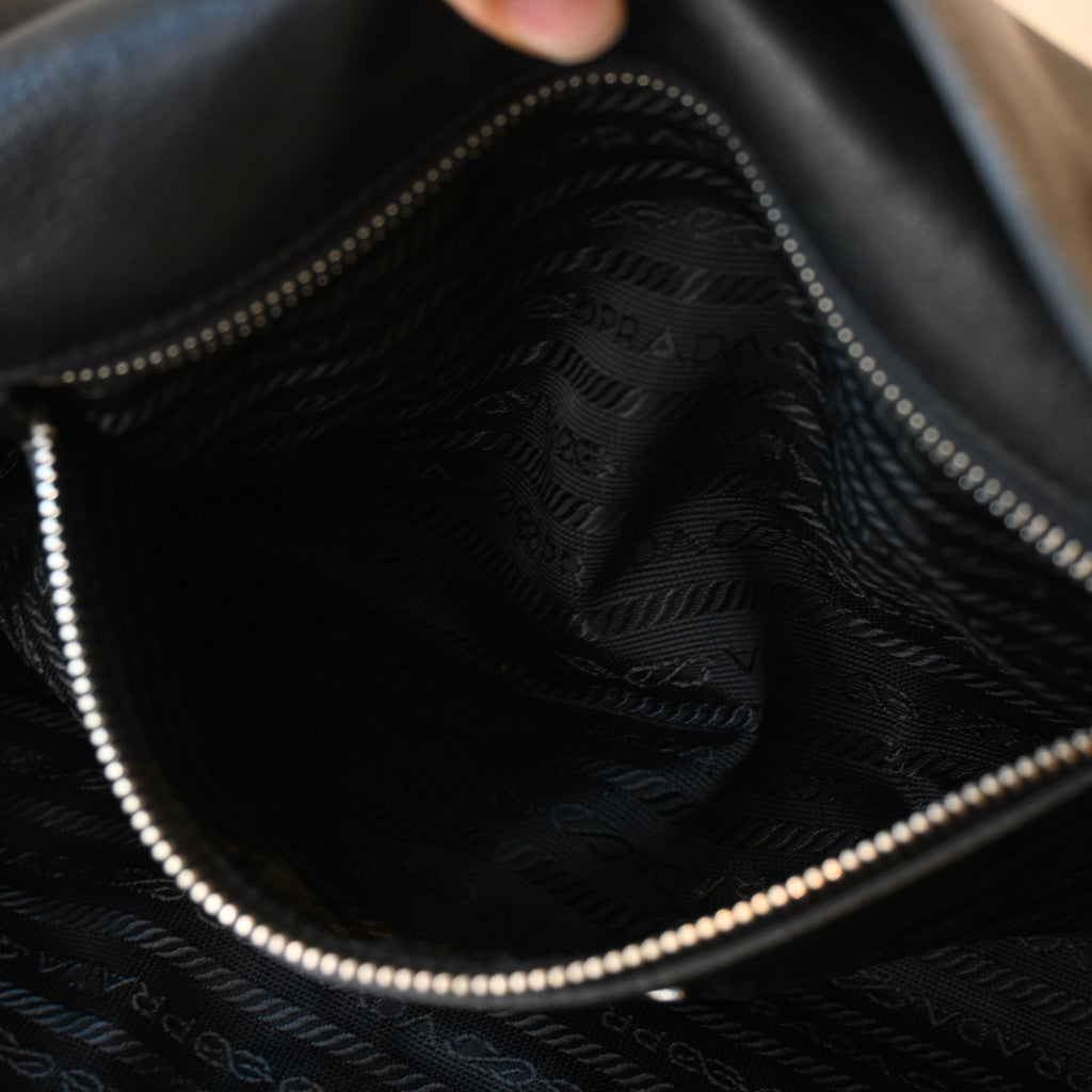 Prada Foldover Black Calfskin Baguette Bag