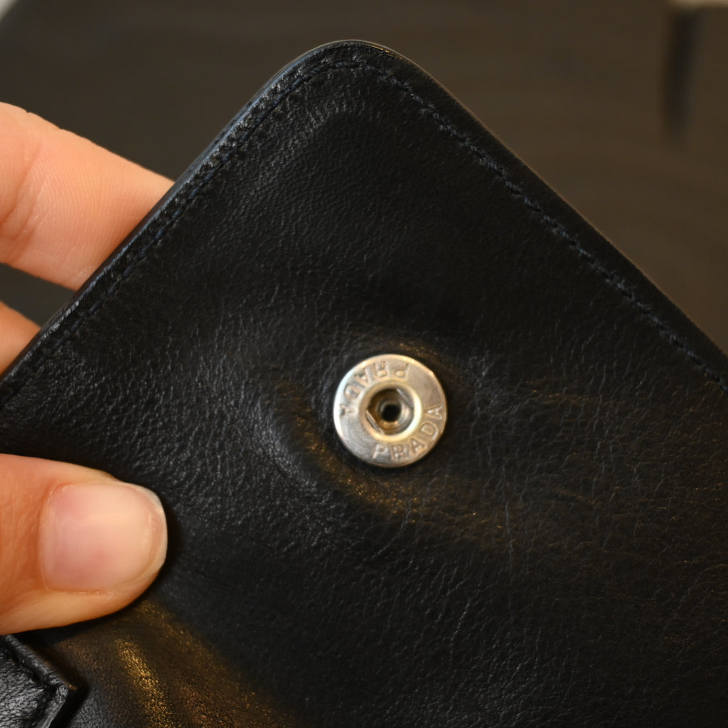 Prada Foldover Black Calfskin Baguette Bag