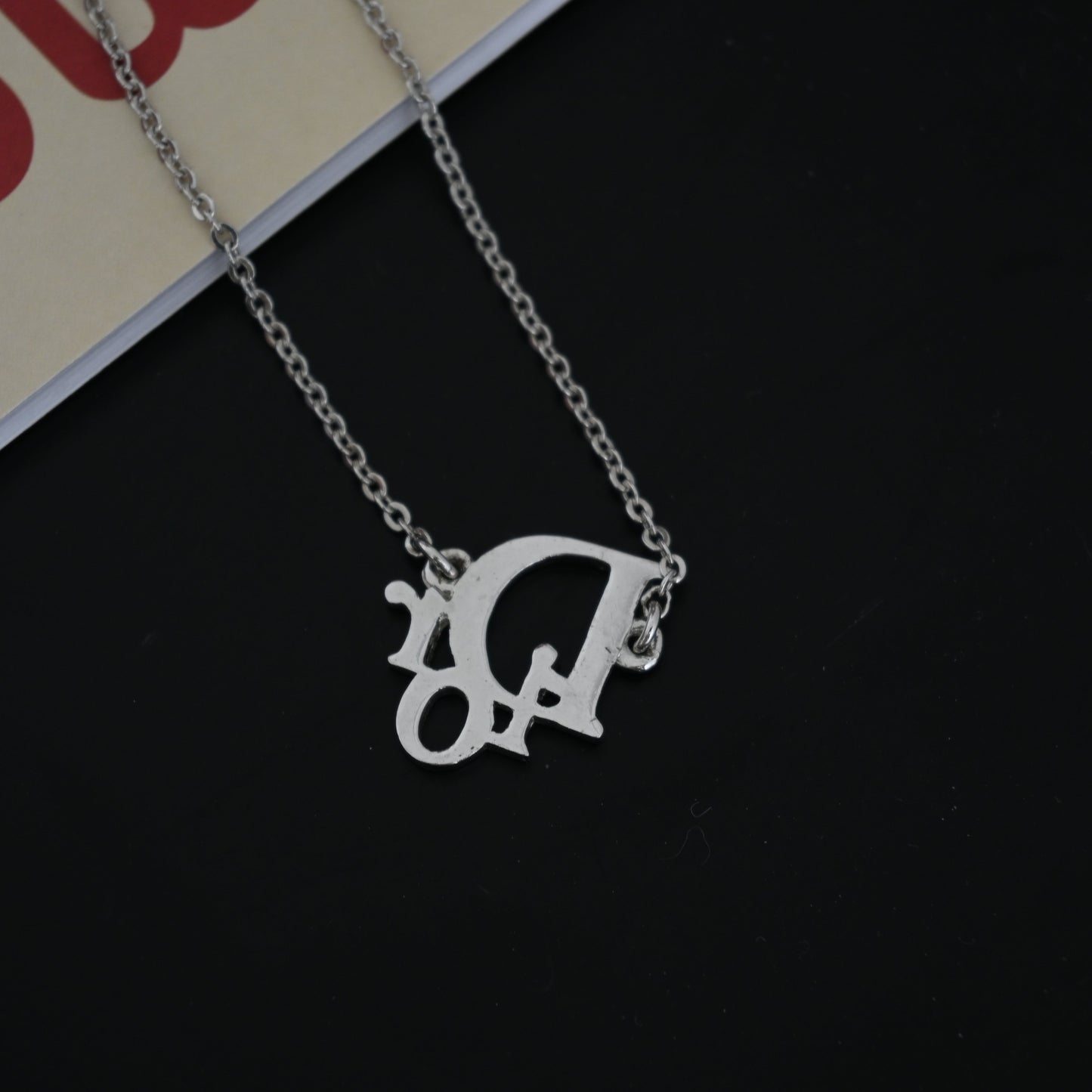Dior Logo Necklace Rhinestone Silver