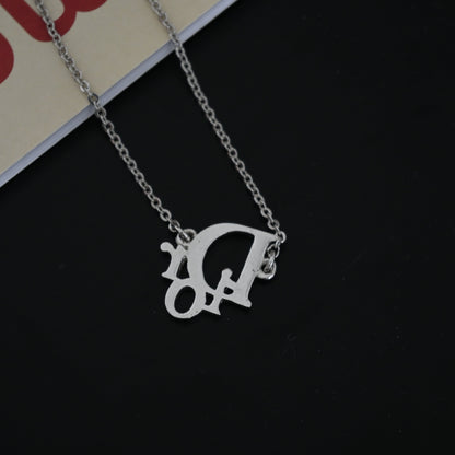 Dior Logo Necklace Rhinestone Silver