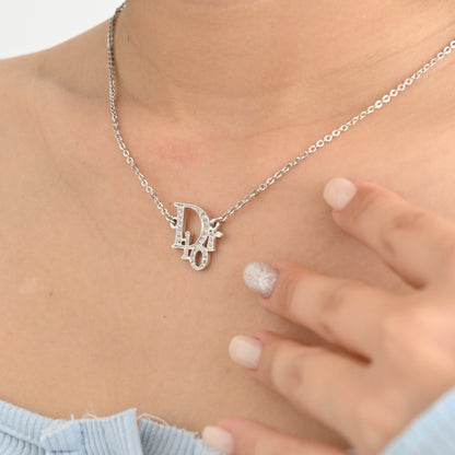 Dior Logo Necklace Rhinestone Silver
