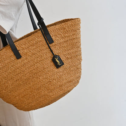 Yves Saint Laurant YSL Medium Panier Raffia Tote - Leluxe Vintage Sdn. Bhd.