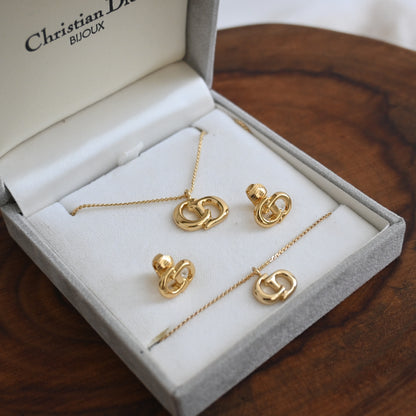 Christian Dior Classic CD Accessory Set - Necklace, Bracelet & Earclips