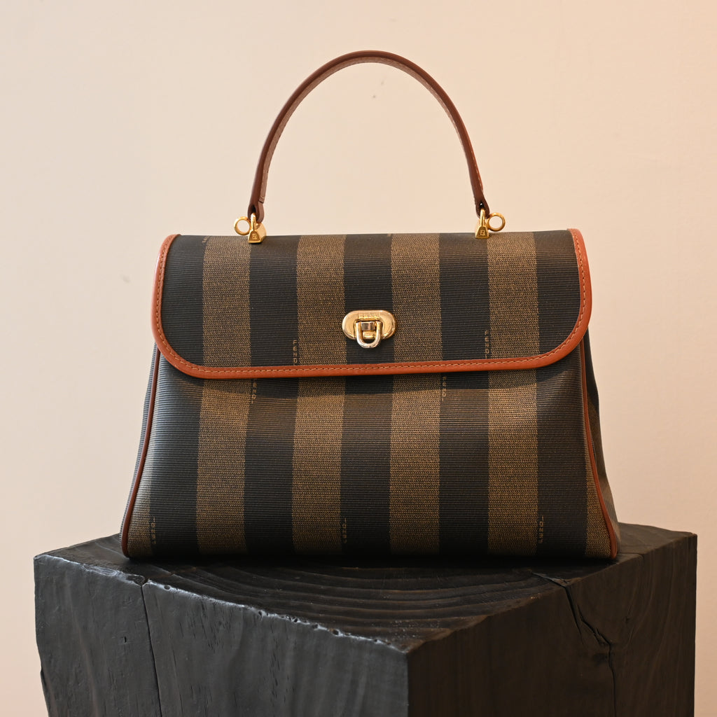 Fendi Pequin Striped Kelly Top Handle Bag - Leluxe Vintage Sdn. Bhd.