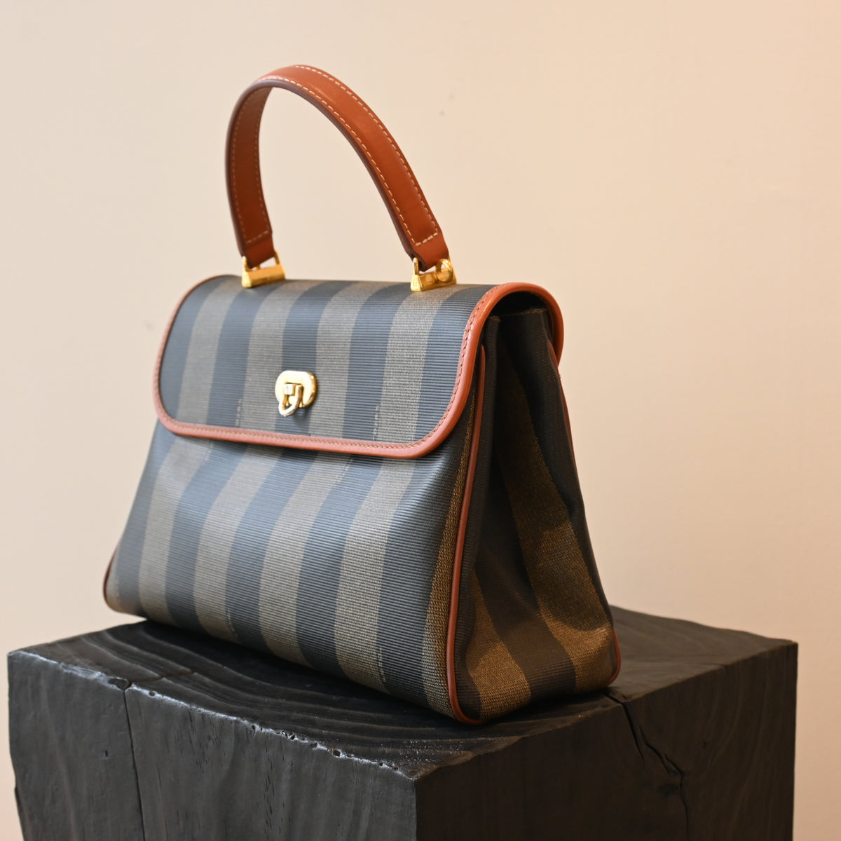 Fendi Pequin Striped Kelly Top Handle Bag - Leluxe Vintage Sdn. Bhd.