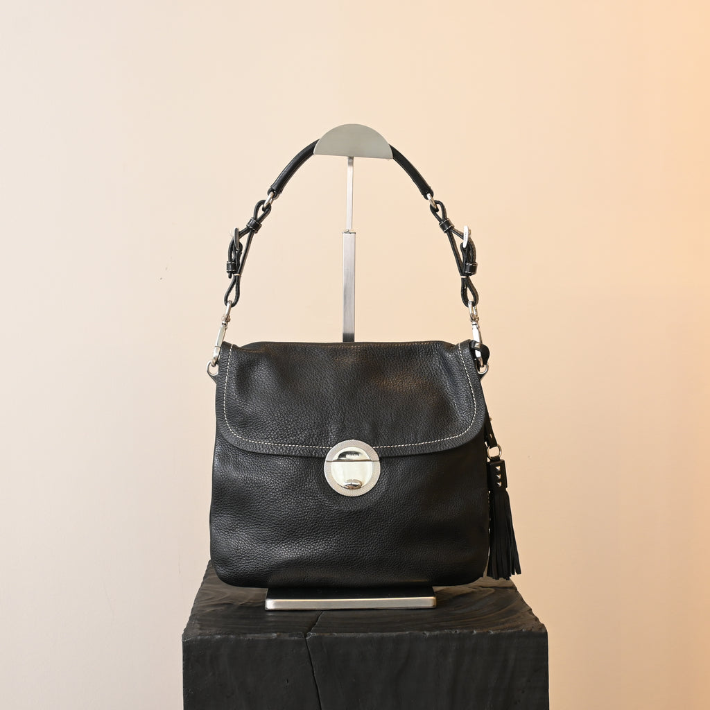 Prada Nappa Circle Buckle Tassel Square Flap