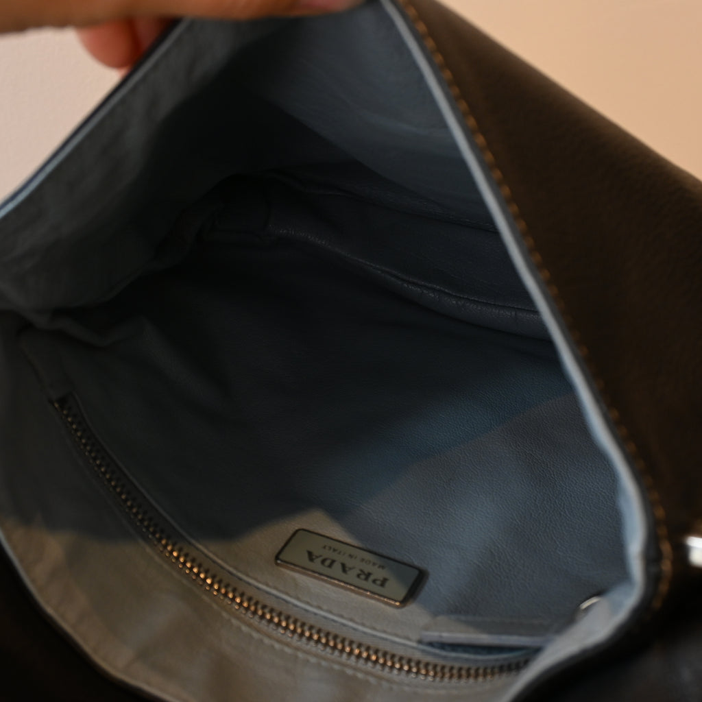 Prada Nappa Circle Buckle Tassel Square Flap