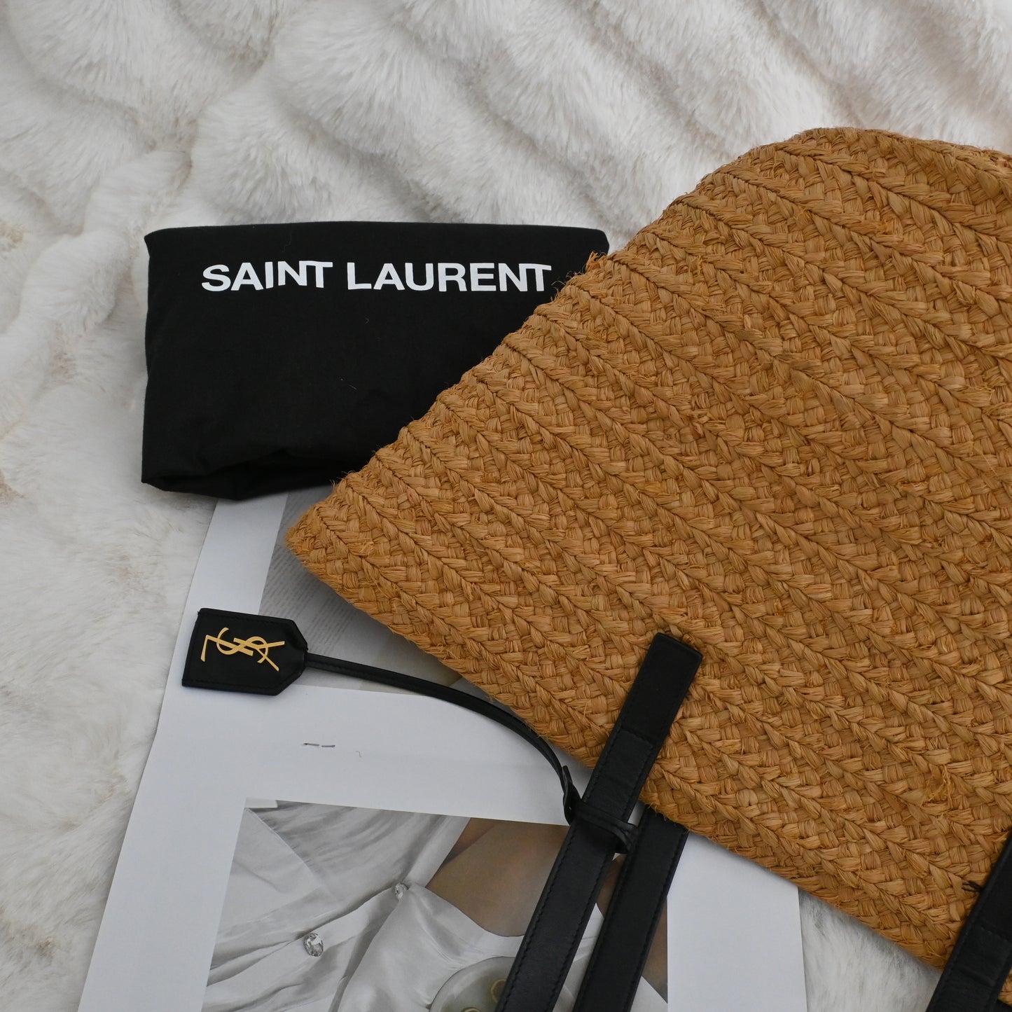 Yves Saint Laurant YSL Medium Panier Raffia Tote