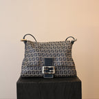Fendi Mamma Baguette Zucchino Navy Shoulder Bag