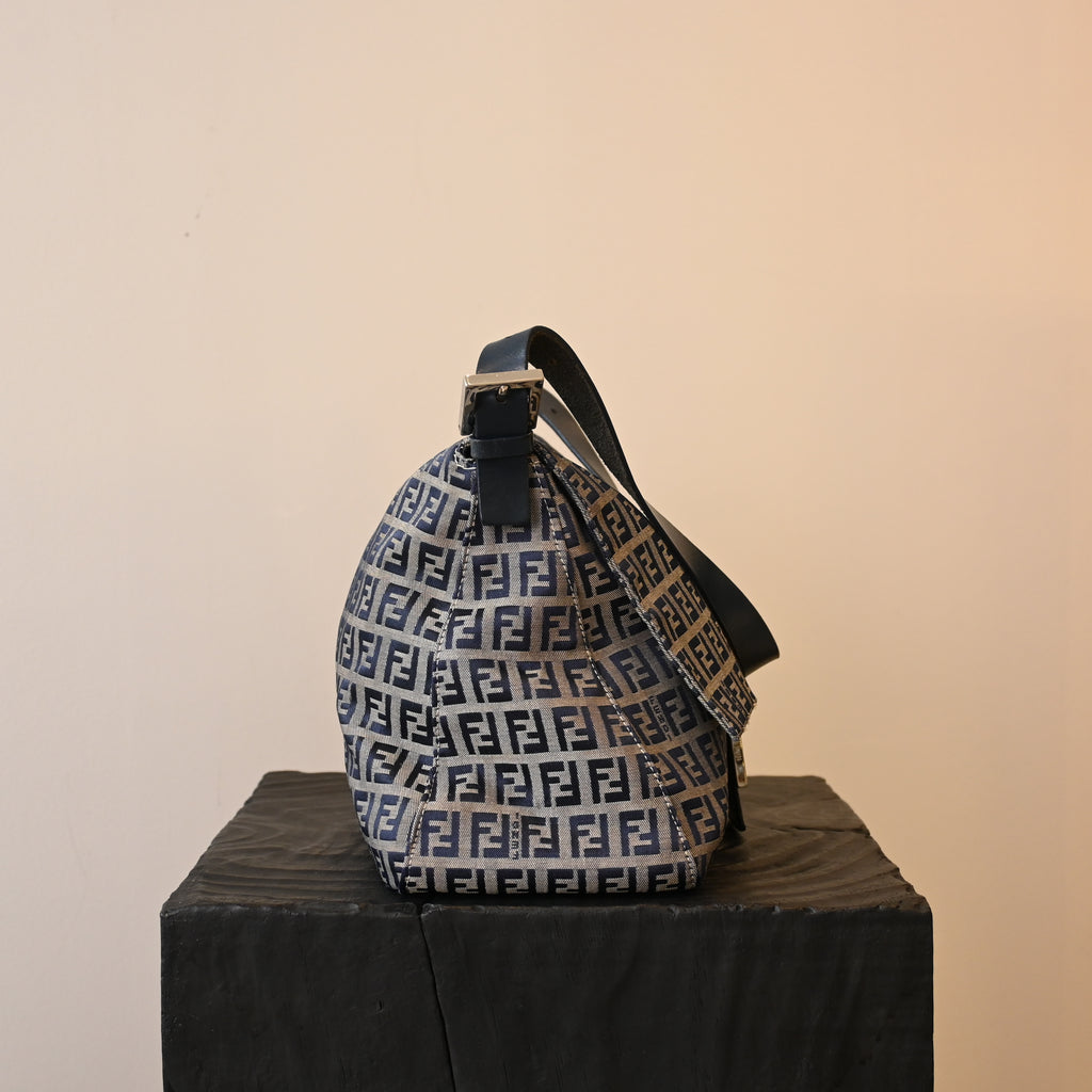 Fendi Mamma Baguette Zucchino Navy Shoulder Bag