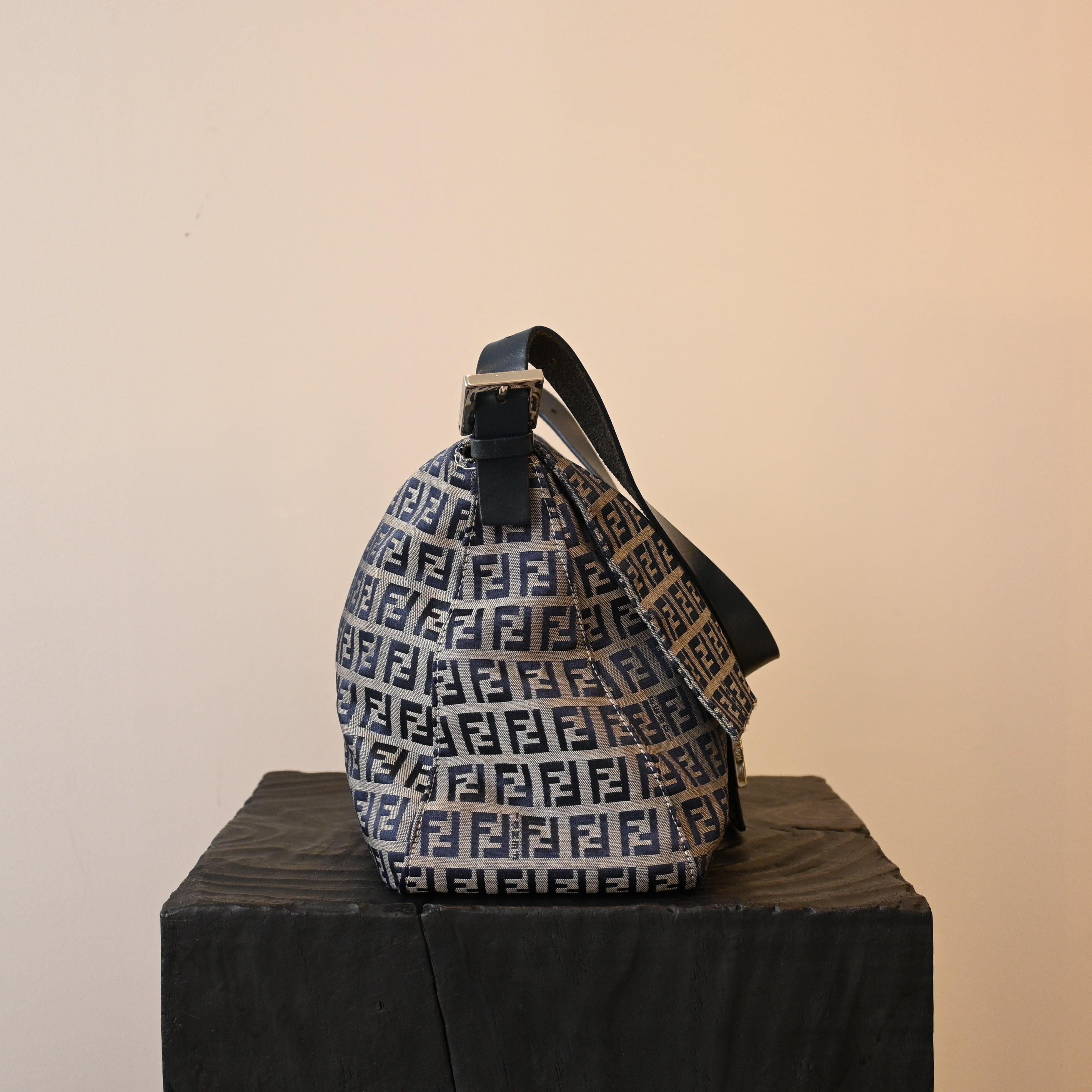 Fendi Mamma Baguette Zucchino Navy Shoulder Bag