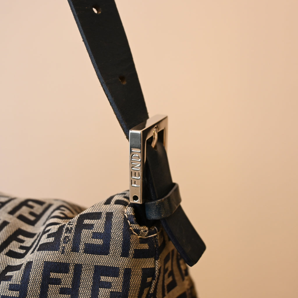 Fendi Mamma Baguette Zucchino Navy Shoulder Bag