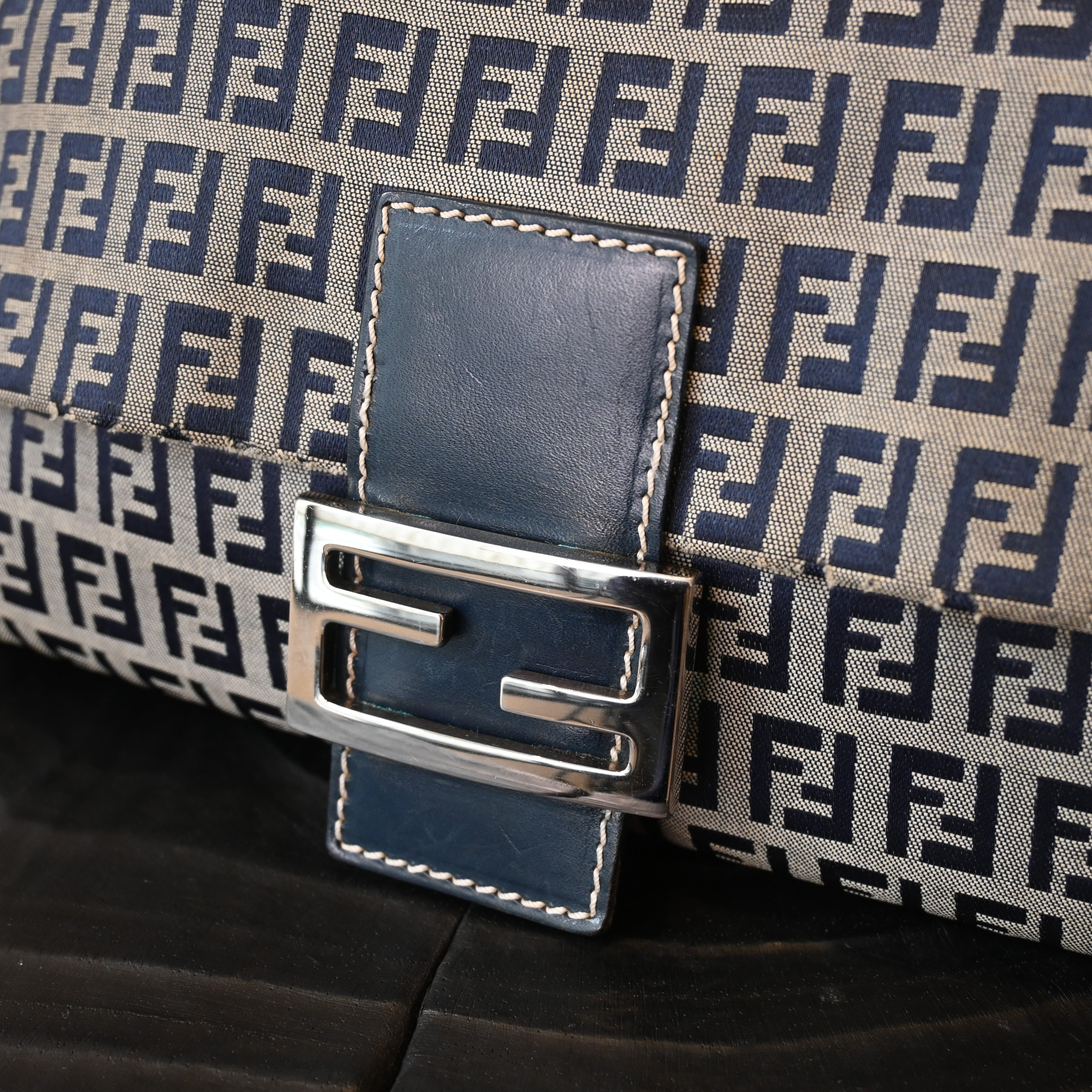 Fendi Mamma Baguette Zucchino Navy Shoulder Bag