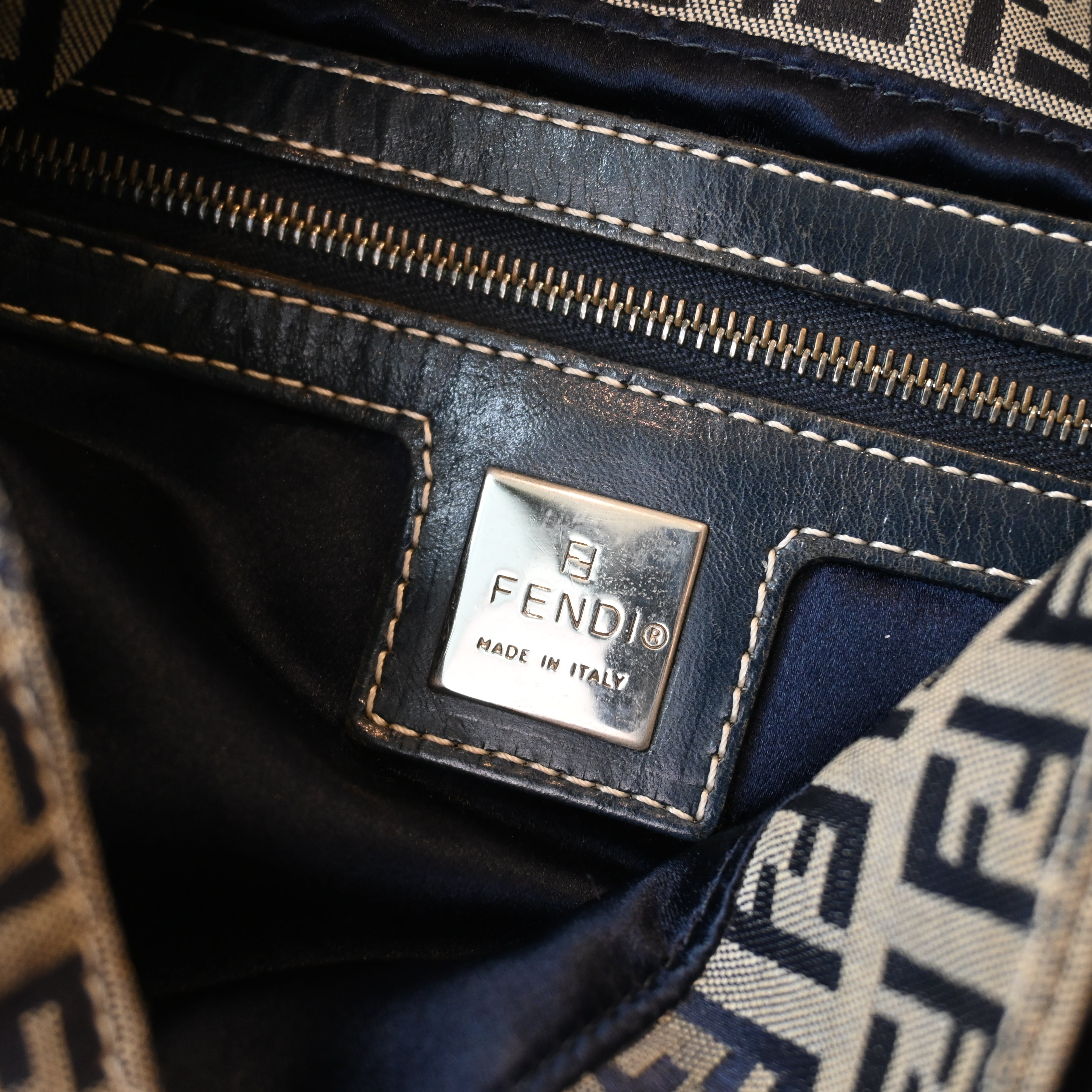 Fendi Mamma Baguette Zucchino Navy Shoulder Bag