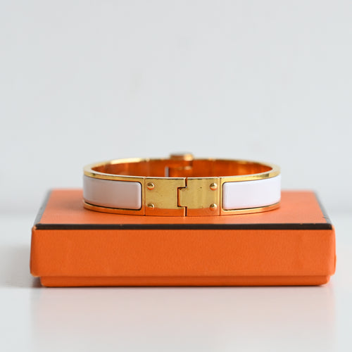Hermes White Enamel Hinged Bracelet - Leluxe Vintage Sdn. Bhd.