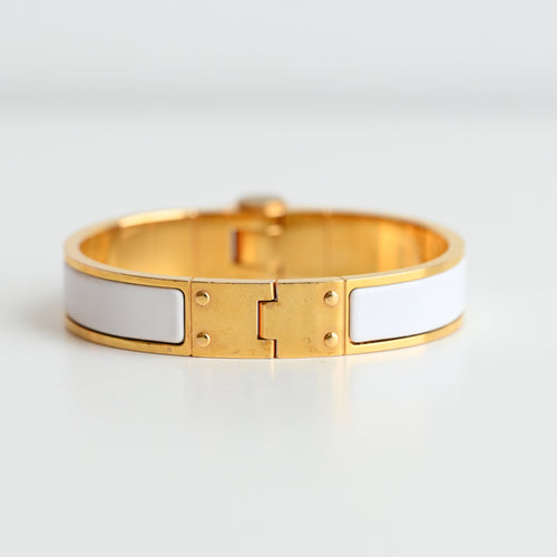 Hermes White Enamel Hinged Bracelet - Leluxe Vintage Sdn. Bhd.